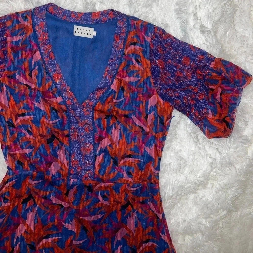 Tanya Taylor Designs Kayla Dress size 8 Silk Blend Ruffled / Flowy Mini Dress